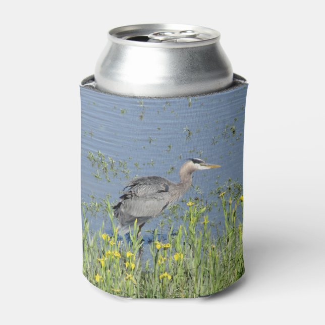 Enfriador De Latas Gran garza azul en el río. (Lata Anverso)