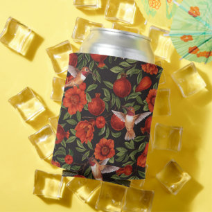 Enfriador De Latas Granadas y colibríes/hojas verdes en negro