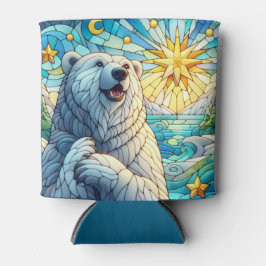 Enfriador De Latas Grandioso y caprichoso oso polar Faux Stained Glas