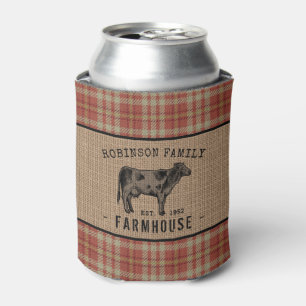 Enfriador De Latas Granja de familia Rústica Vaca Red Plaid Burlap