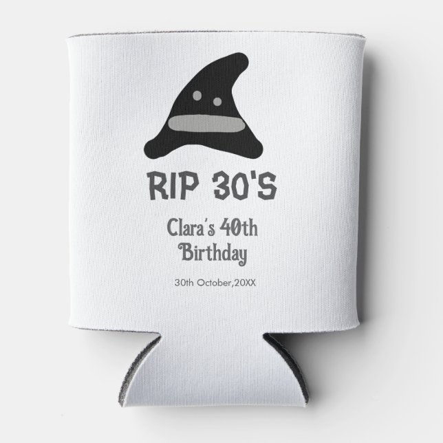 Enfriador De Latas Gray black RIP 30's 40th birthday witch hat hallow (Anverso)