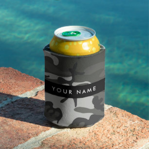 Enfriador De Latas Gray Camouflage Pattern, Your name, Personalize