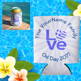 Enfriador De Latas Grecia Corazón Bandera Azul AMOR Personalizado