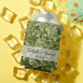 Enfriador De Latas Green Annabelle Hydrangea Favor de la boda floral