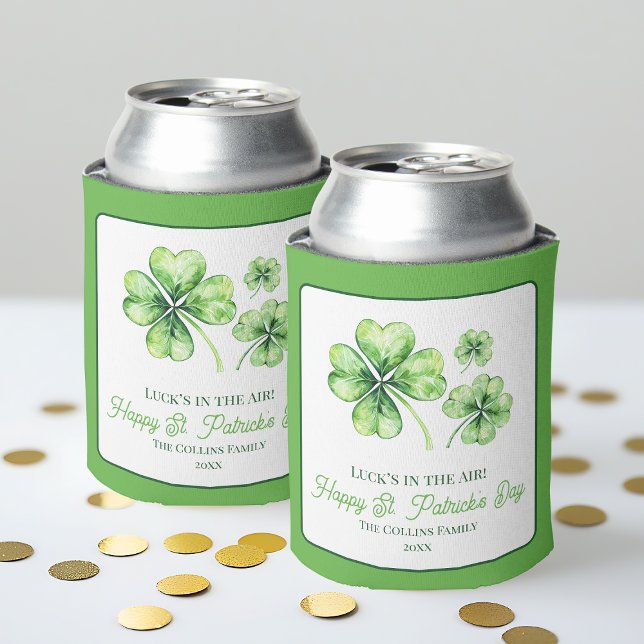 Enfriador De Latas Green Four Leaf Clover Shamrock St. (Green Four Leaf Clover Shamrock St. Patrick's Day Can Cooler)