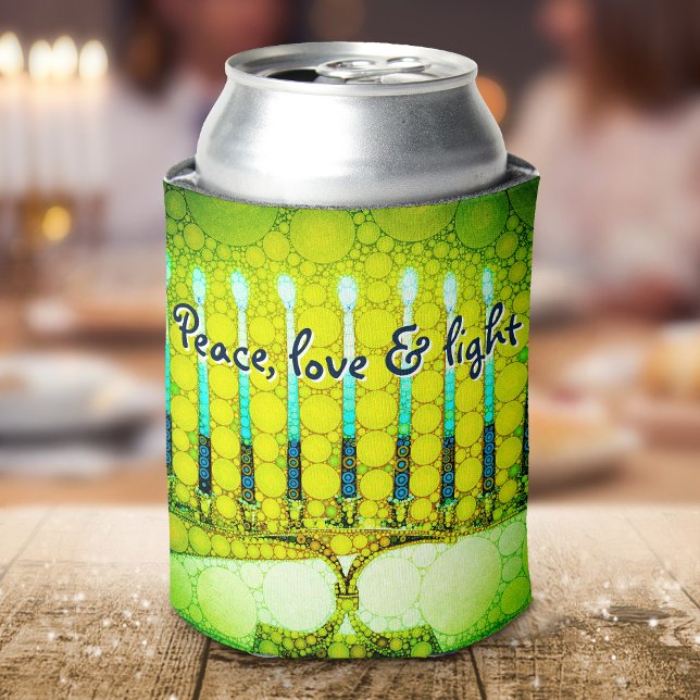 Enfriador De Latas Green Hanukkah Menorah Peace Love Light Modern (Subido por el creador)