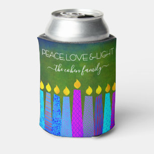 Enfriador De Latas Green Hanukkah Menorah Velas de Paz Luz de Amor