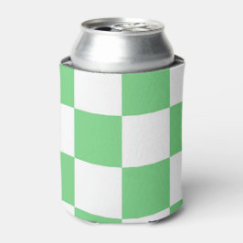 Enfriador De Latas Green White Checkerboard Classic Retro Checks