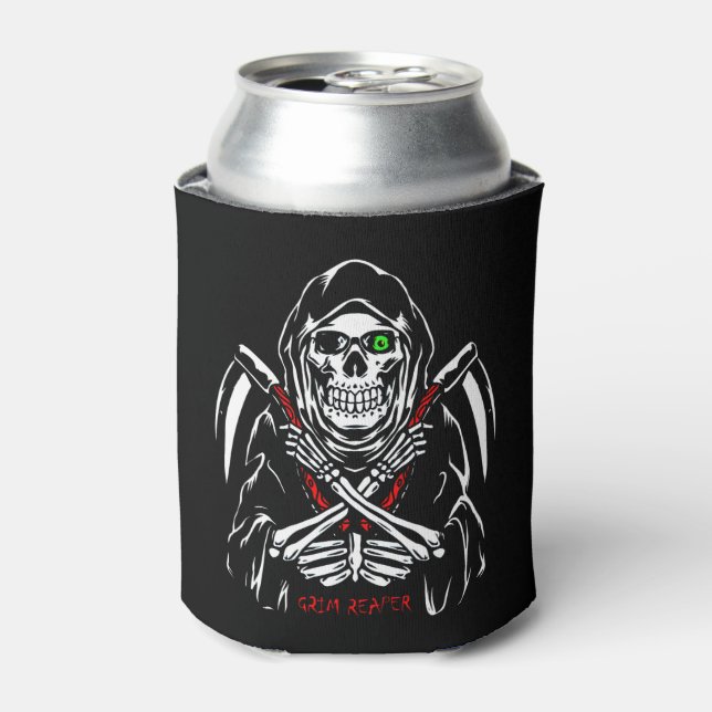 Enfriador De Latas Grim Reaper Scythe Death Skeleton Bones Halloween (Lata Anverso)