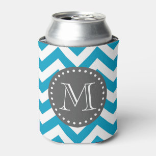 Enfriador De Latas Gris azul Zigzag Chevron Monograma