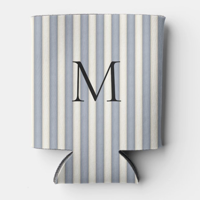 Enfriador De Latas Gris e Ivory Stripes Monogramados (Anverso)