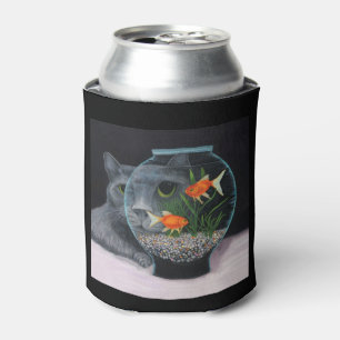 Enfriador De Latas Gris Long Haired Cat and Fishbowl