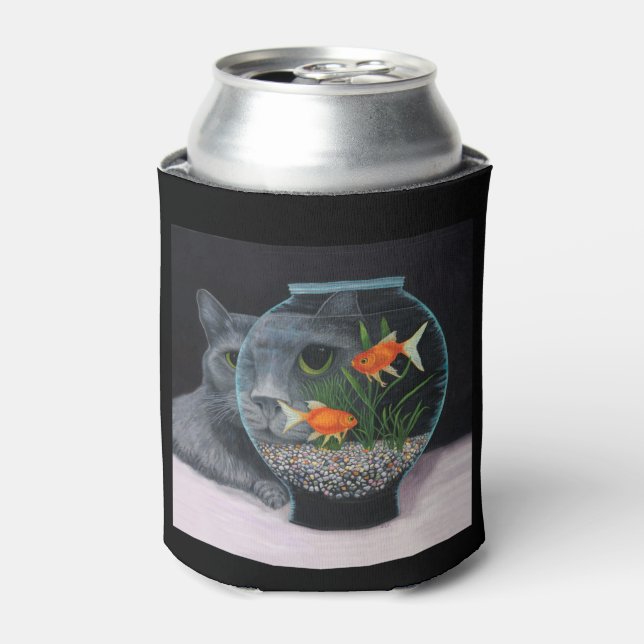 Enfriador De Latas Gris Long Haired Cat and Fishbowl (Lata Anverso)