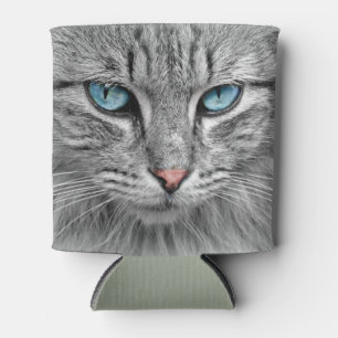 Enfriador De Latas Gris mackerk gato tabby con ojos azules