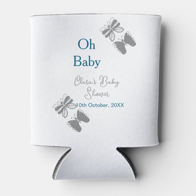 Enfriador De Latas Gris mariposa azul bebé ducha oh bebé ext moderno (Anverso)