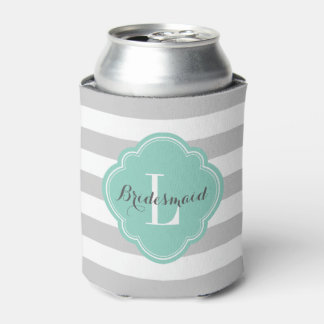 Enfriador De Latas Gris y Aqua Preppy Strips Monograma