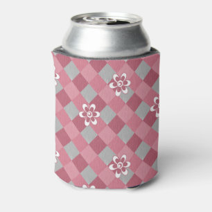 Enfriador De Latas Gris y rosa graso con flores de camomila