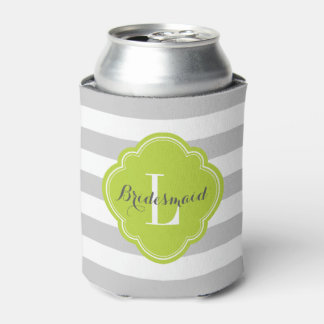 Enfriador De Latas Gris y verde en franjas de perrito Monograma