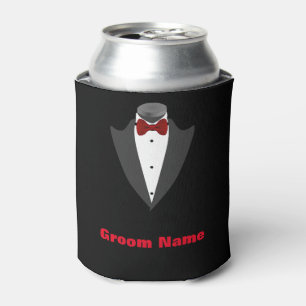Enfriador De Latas Groom de la camiseta de Tuxedo masculina personali