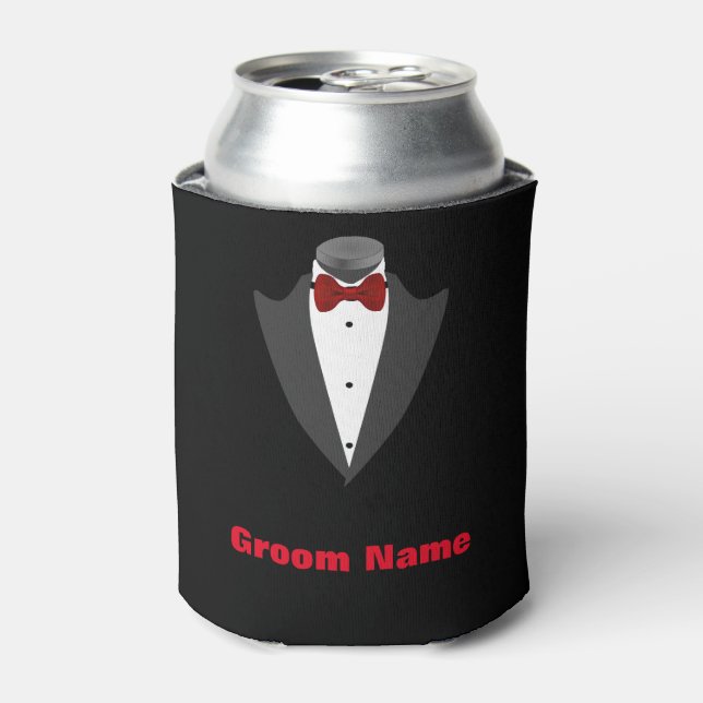 Enfriador De Latas Groom de la camiseta de Tuxedo masculina personali (Lata Anverso)