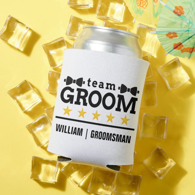 Enfriador De Latas Groom del equipo de texto clásico elegante en blan (Verano in situ)