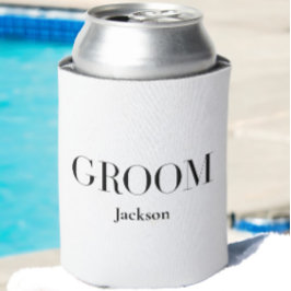 Enfriador De Latas Groom Personalizado Blanco Negro Moderno Simple