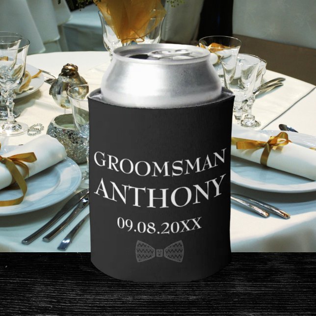 Enfriador De Latas Groomsman Black Elegant Custom Name Gifts Boda (Subido por el creador)