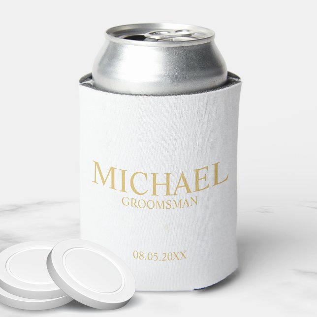 Enfriador De Latas Groomsman clásico personalizado en blanco y oro (Subido por el creador)