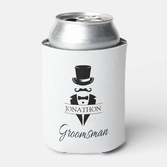 Enfriador De Latas Groomsman Name Tuxedo Silhouette (Lata Anverso)
