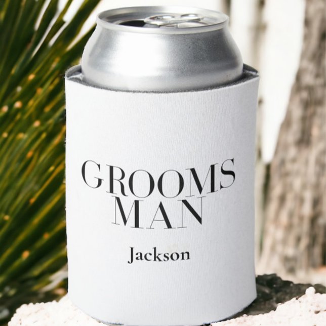 Enfriador De Latas Groomsman Personalizado Blanco Negro Moderno Simpl (Subido por el creador)