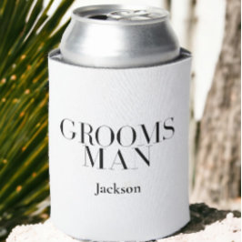 Enfriador De Latas Groomsman Personalizado Blanco Negro Moderno Simpl