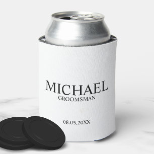 Enfriador De Latas Groomsman personalizado en blanco y negro moderno