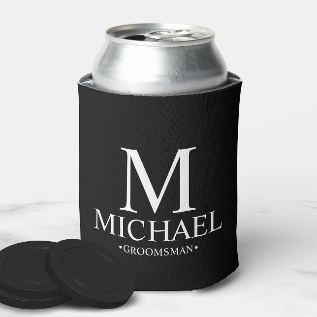 Enfriador De Latas Groomsman personalizado en blanco y negro moderno (Subido por el creador)