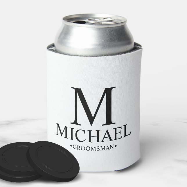 Enfriador De Latas Groomsman personalizado en blanco y negro moderno (Subido por el creador)