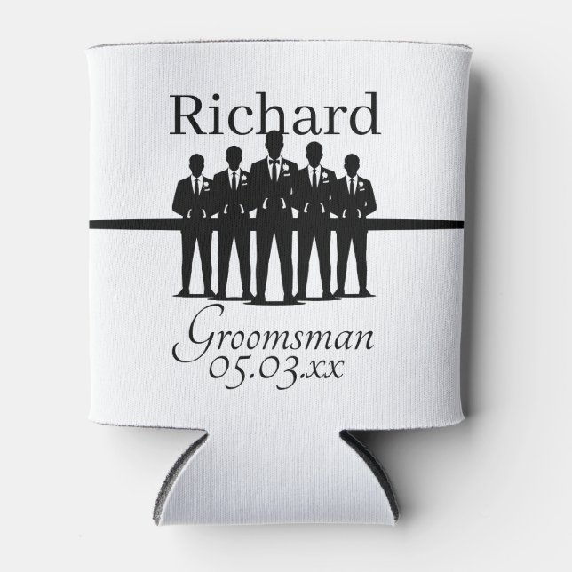 Enfriador De Latas Groomsman Wedding Suited Squad Silhouette Name (Anverso)