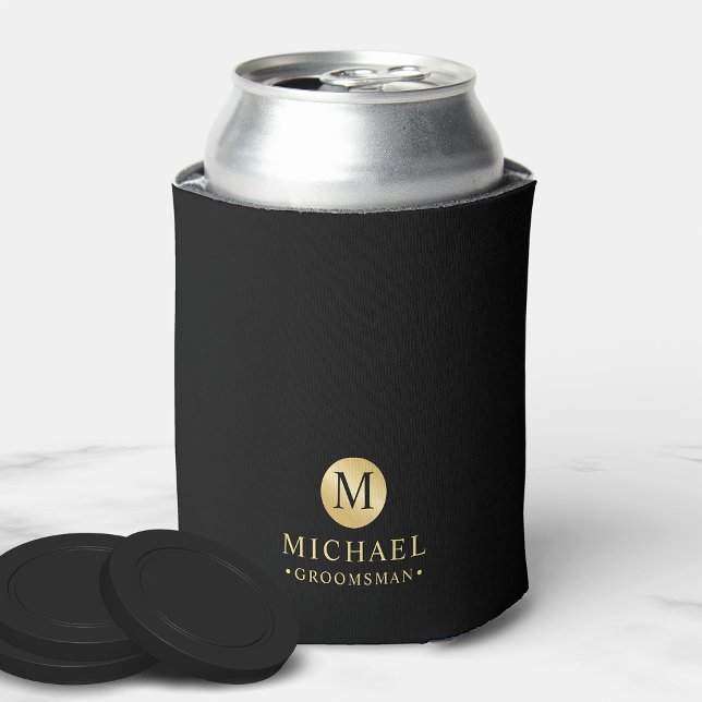 Enfriador De Latas Groomsmen Masculino Personalizado en Negro y Oro (Subido por el creador)