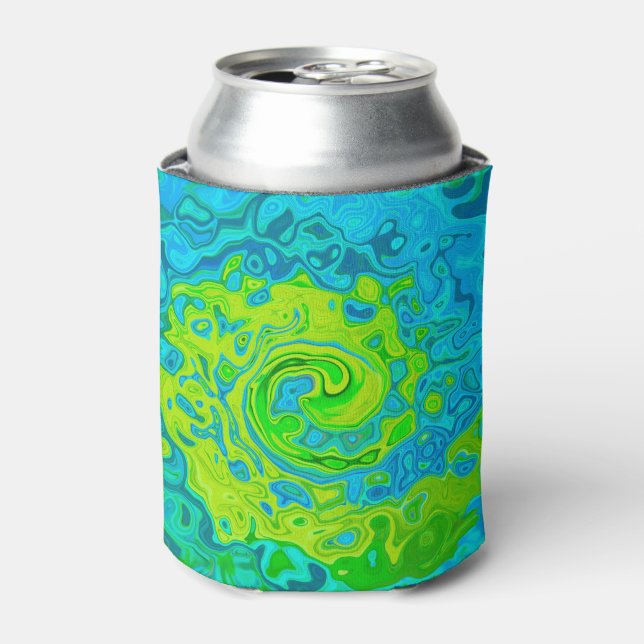 Enfriador De Latas Groovy Chartreuse y Aquamarine Liquid Swirl (Lata Anverso)