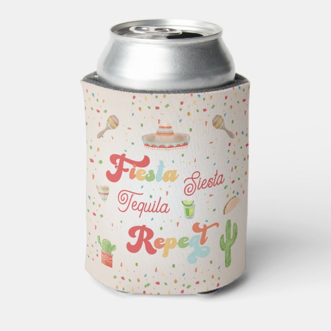 Enfriador De Latas Groovy Fiesta Siesta Tequila Repetir la Bacheloret (Reverso de la lata)