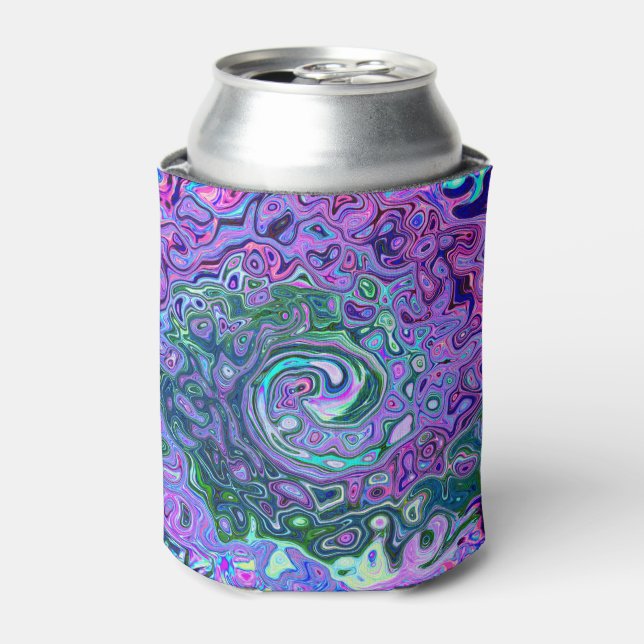 Enfriador De Latas Groovy Resumen Retro Green y Purple Swirl (Lata Anverso)
