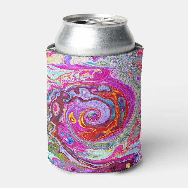 Enfriador De Latas Groovy Resumen Retro Pink caliente y Blue Swirl (Lata Anverso)
