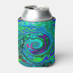 Enfriador De Latas Groovy Resumen Swirl Retro Verde y Azul