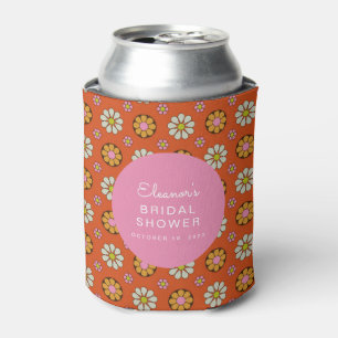 Enfriador De Latas Groovy Retro Años 60 Flores Naranja Rosa Despedida