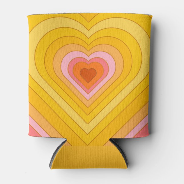 Enfriador De Latas Groovy Retro Layered Heart (Anverso)