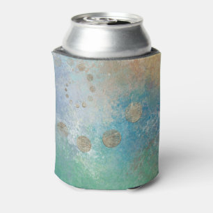 Enfriador De Latas Grunge costero Oro azul y verde acuarela