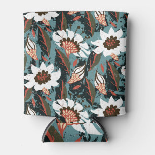 Enfriador De Latas Grunge Floral: Mano Vintage Pintada.