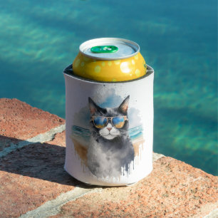 Enfriador De Latas Guay Watercolor Summer Tuxedo Cat