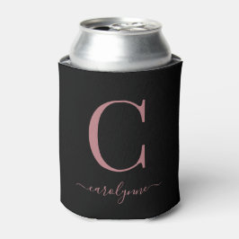 Enfriador De Latas Guión de Monograma Rosa Rosa Negro moda