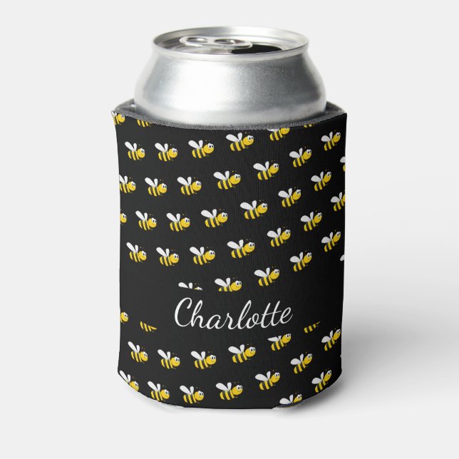 Enfriador De Latas Guión de nombre de abejas amarillas negras (Reverso de la lata)