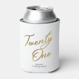 Enfriador De Latas Guión minimalista blanco y oro 21 cumpleaños
