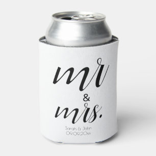 Enfriador De Latas Guión minimalista Negro y blanco Sr. y Sra. Boda